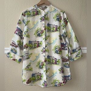 Chico’s 100% Linen Southern Charm No Iron Button Down Shirt. Size L / Chico’s 2